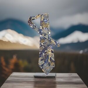 JOHN HENRY Vintage Men's Neck Tie Blue Gold Colorful Jungle‎ Cat All Silk USA